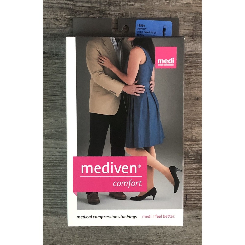 Mediven‎ Comfort Compression Stockings IV Thigh High OPEN TOE 15-20 mmHg Ebony